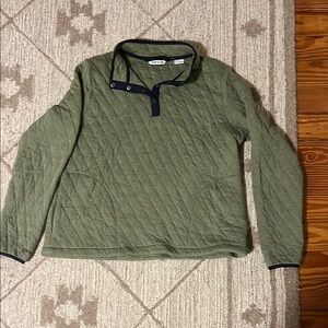 Orvis: Olive Green Quilted Pullover with Navy Accents
